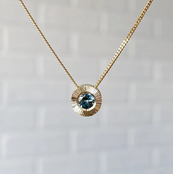 Necklaces Corey Egan Light Teal Montana Sapphire Medium Aurora Necklace in Yellow Gold