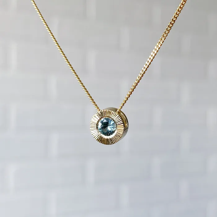 Necklaces Corey Egan Light Teal Montana Sapphire Medium Aurora Necklace in Yellow Gold