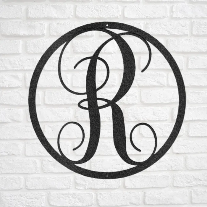 Necklaces Fancy Initial Letter Circle Metal Sign Family Name Sign Initial Wall Decor Front Porch Name Sign My Easy Monogram