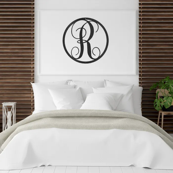Necklaces Fancy Initial Letter Circle Metal Sign Family Name Sign Initial Wall Decor Front Porch Name Sign My Easy Monogram