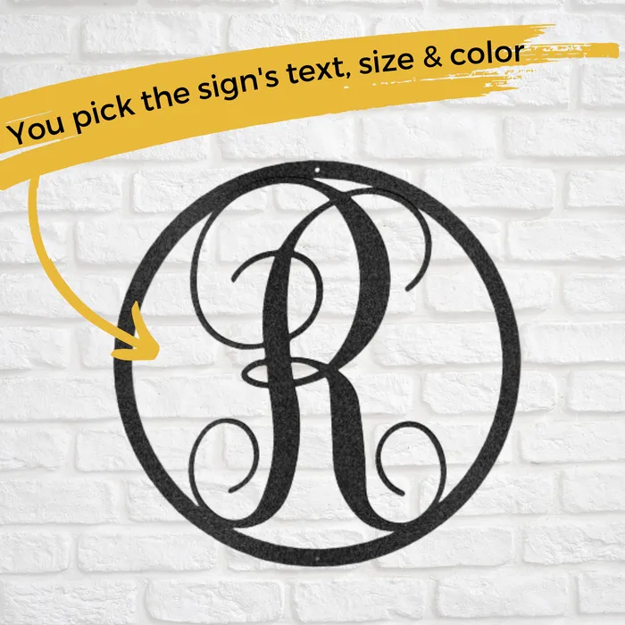 Necklaces Fancy Initial Letter Circle Metal Sign Family Name Sign Initial Wall Decor Front Porch Name Sign My Easy Monogram
