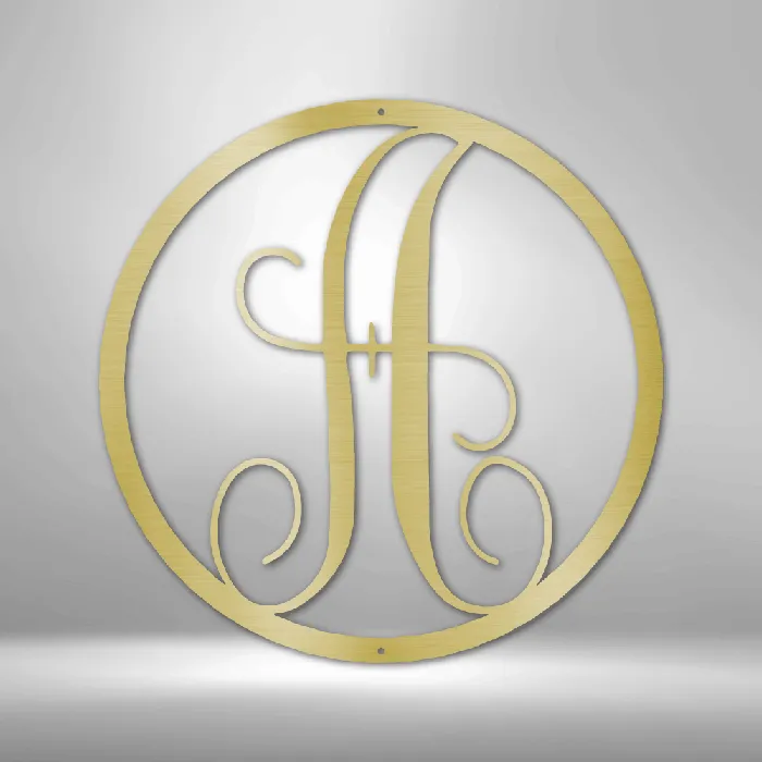Necklaces Fancy Initial Letter Circle Metal Sign Family Name Sign Initial Wall Decor Front Porch Name Sign My Easy Monogram