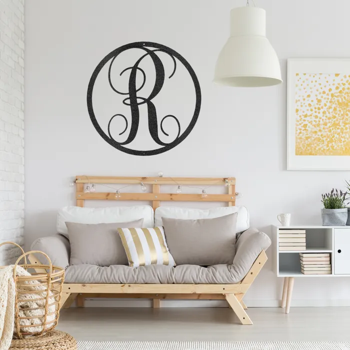 Necklaces Fancy Initial Letter Circle Metal Sign Family Name Sign Initial Wall Decor Front Porch Name Sign My Easy Monogram