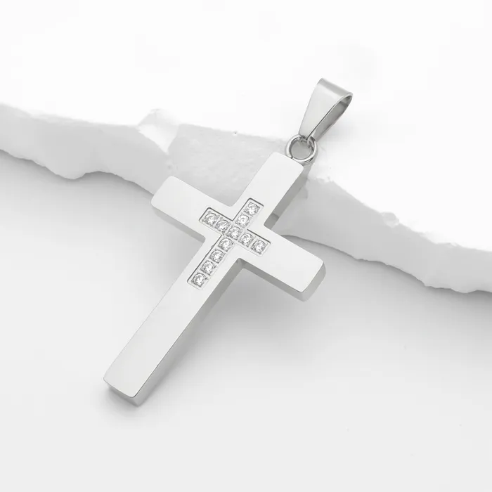 Necklaces Glitters Cross Pendant with CZ Inlaid in the Middle Silver