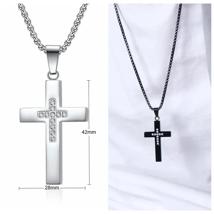 Necklaces Glitters Cross Pendant with CZ Inlaid in the Middle Silver