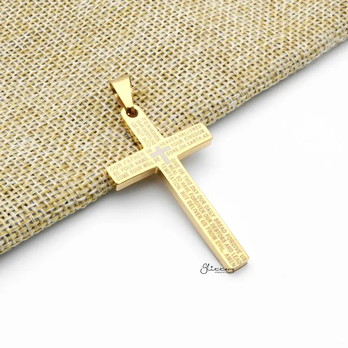 Necklaces Glitters Lords Prayer Cross Stainless Steel Pendant Gold