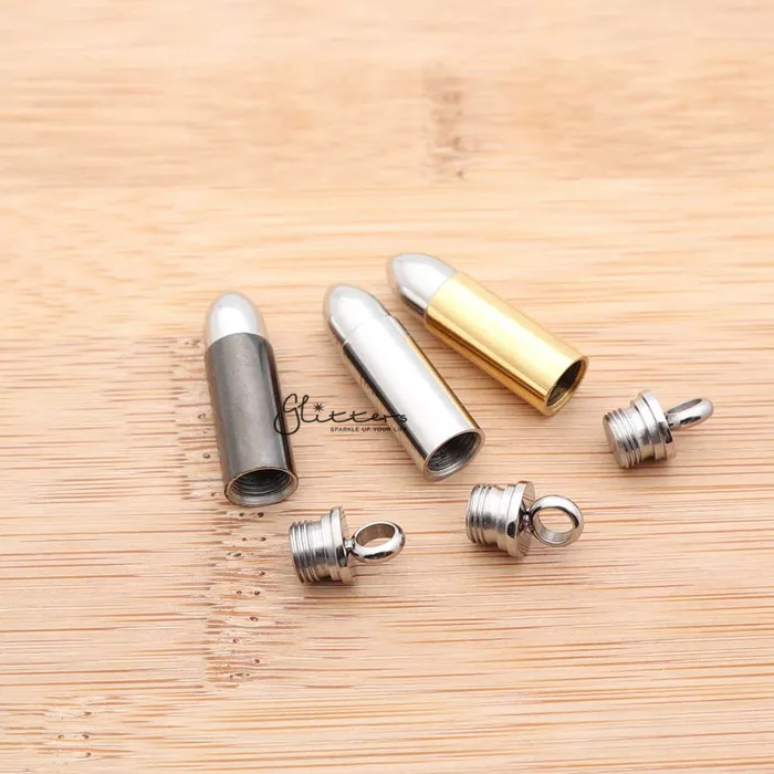 Necklaces Glitters Stainless Steel Screw On Bullet Pendant Keepsake Memorial