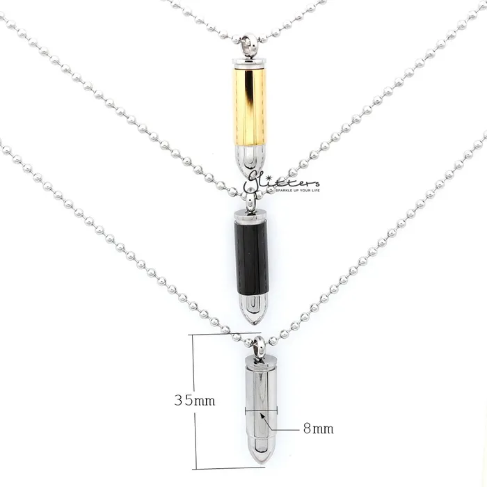 Necklaces Glitters Stainless Steel Screw On Bullet Pendant Keepsake Memorial