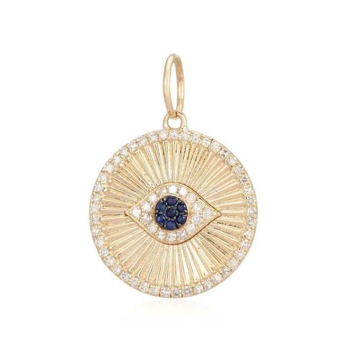 Necklaces Izakov Diamonds Fine Jewelry 14K Gold Evil Eye Coin Diamond Necklace Charm Necklaces Izakov Diamonds Fine Jewelry 14K Gold Evil Eye Coin Diamond Necklace Charm