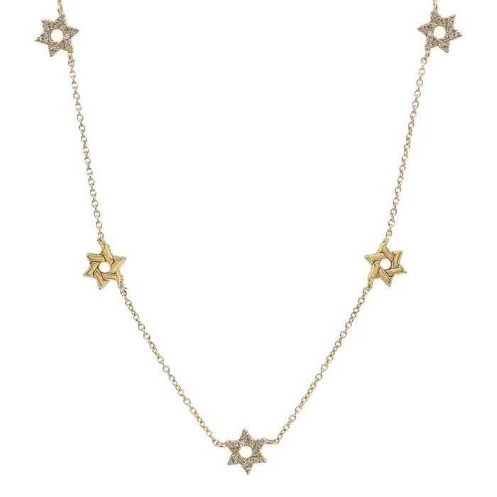 Necklaces Izakov Diamonds Fine Jewelry 14K Gold Stars of David Station Necklace Necklaces Izakov Diamonds Fine Jewelry 14K Gold Stars of David Station Necklace