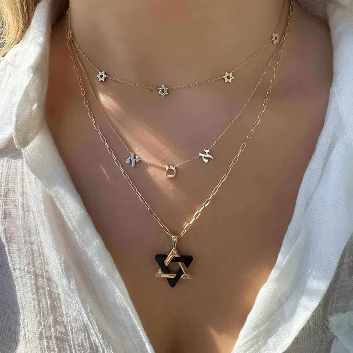 Necklaces Izakov Diamonds Fine Jewelry 14K Gold Stars of David Station Necklace