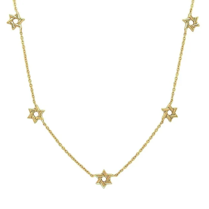 Necklaces Izakov Diamonds Fine Jewelry 14K Gold Stars of David Station Necklace