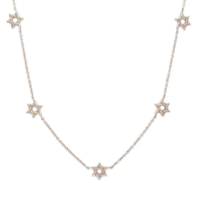 Necklaces Izakov Diamonds Fine Jewelry 14K Gold Stars of David Station Necklace