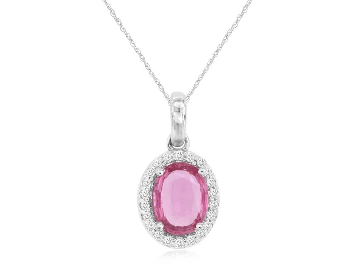 Necklaces ROYAL JEWELRY MFG INC Royal 14K White Gold 174ctw Halo Style Pink Sapphire Necklace