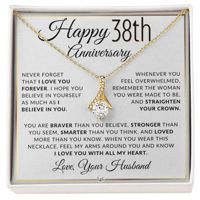 Necklaces ShineOn Fulfillment 38th Anniversary Gift For Wife Anniversary Gift Idea For Your Wife Drop Pendant Necklace Heartfelt Anniversary Message Necklaces ShineOn Fulfillment 38th Anniversary Gift For Wife Anniversary Gift Idea For Your Wife Drop Pendant Necklace Heartfelt Anniversary Message