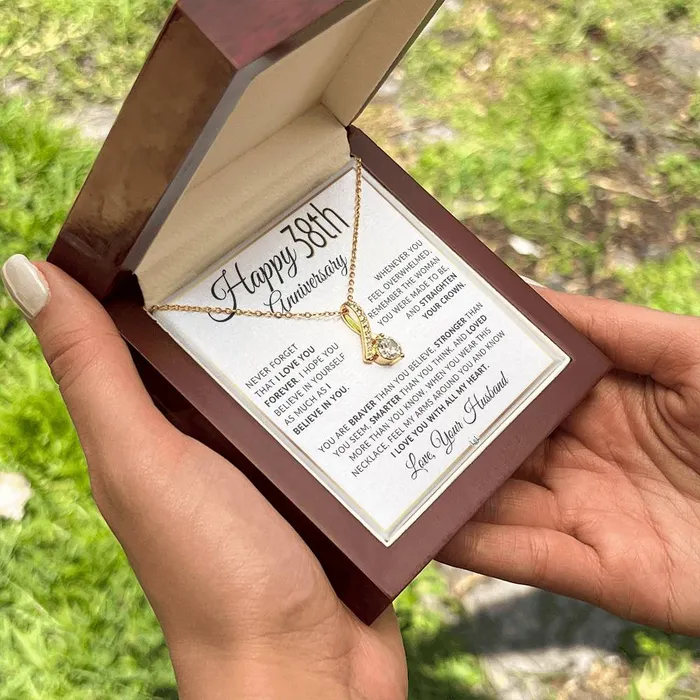 Necklaces ShineOn Fulfillment 38th Anniversary Gift For Wife Anniversary Gift Idea For Your Wife Drop Pendant Necklace Heartfelt Anniversary Message