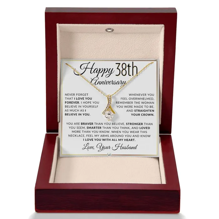 Necklaces ShineOn Fulfillment 38th Anniversary Gift For Wife Anniversary Gift Idea For Your Wife Drop Pendant Necklace Heartfelt Anniversary Message
