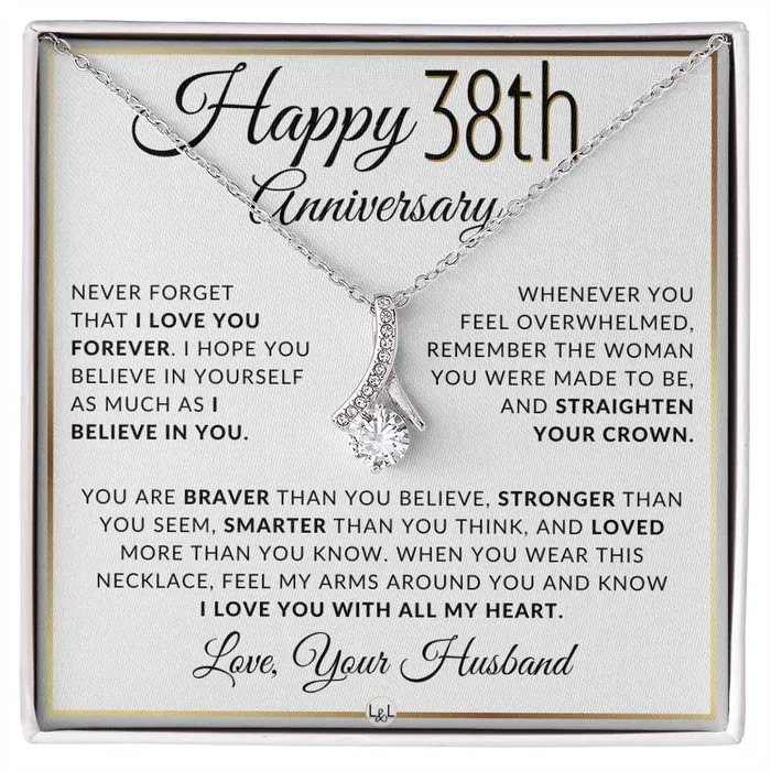 Necklaces ShineOn Fulfillment 38th Anniversary Gift For Wife Anniversary Gift Idea For Your Wife Drop Pendant Necklace Heartfelt Anniversary Message