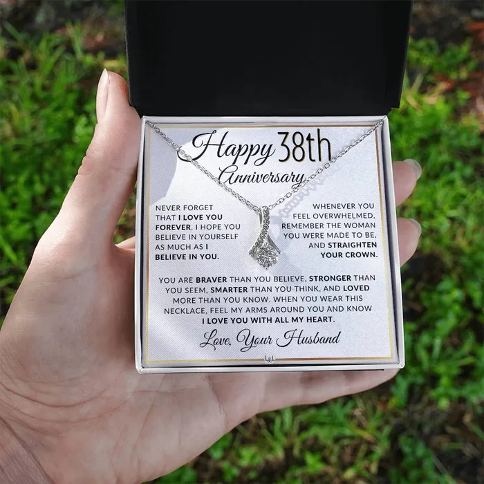 Necklaces ShineOn Fulfillment 38th Anniversary Gift For Wife Anniversary Gift Idea For Your Wife Drop Pendant Necklace Heartfelt Anniversary Message