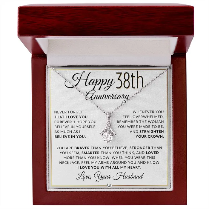 Necklaces ShineOn Fulfillment 38th Anniversary Gift For Wife Anniversary Gift Idea For Your Wife Drop Pendant Necklace Heartfelt Anniversary Message