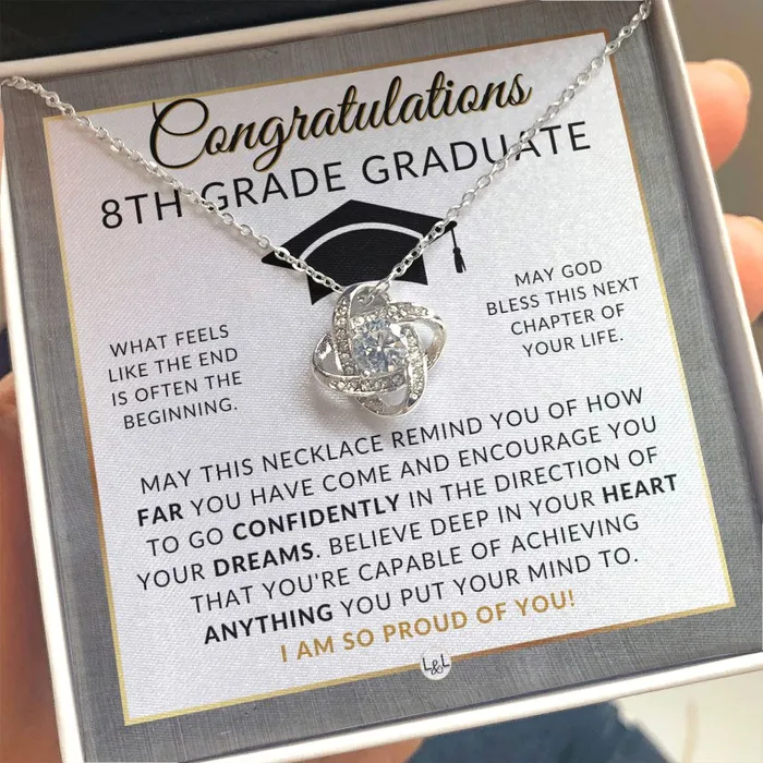 Necklaces ShineOn Fulfillment Celebrate Her 8th Grade Graduation with Our Graduation Necklace Middle School Graduation Gifts For 8th Grade Girl 2024 Graduation Gift Idea For Her