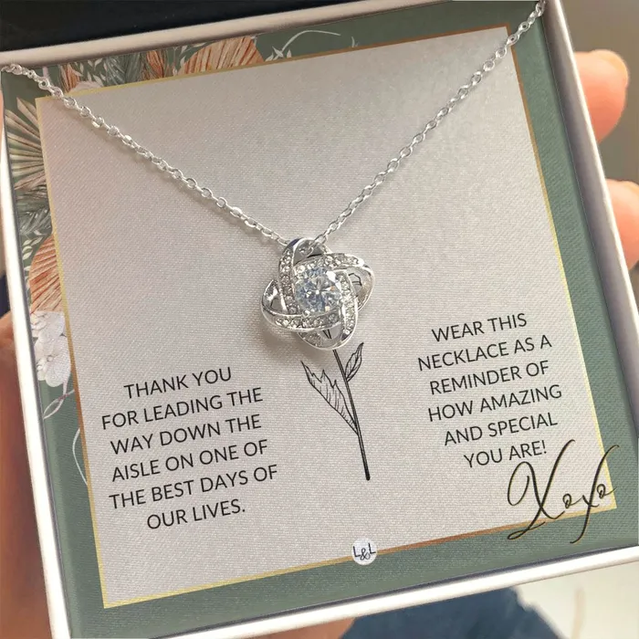 Necklaces ShineOn Fulfillment Flower Girl Necklace Wedding Party Thank You Gift Gratitude Gift Token of Appreciation Sage Green Boho Wedding Theme