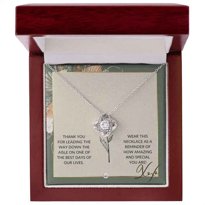 Necklaces ShineOn Fulfillment Flower Girl Necklace Wedding Party Thank You Gift Gratitude Gift Token of Appreciation Sage Green Boho Wedding Theme