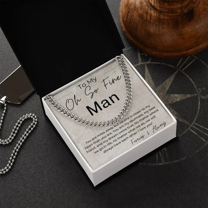 Necklaces ShineOn Fulfillment Miles Apart Long Distance Relationship Gift for Him Cuban Linked Chain Necklace