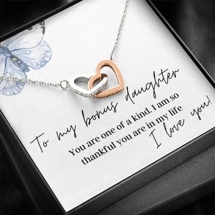 Necklaces ShineOn Fulfillment To My Bonus Daughter Interlocking Hearts Pendant Necklace