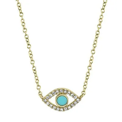 Necklaces Shy Creation 14K Yellow Gold 006ctw Evil Eye Style Diamonds Necklace SHY CREATION