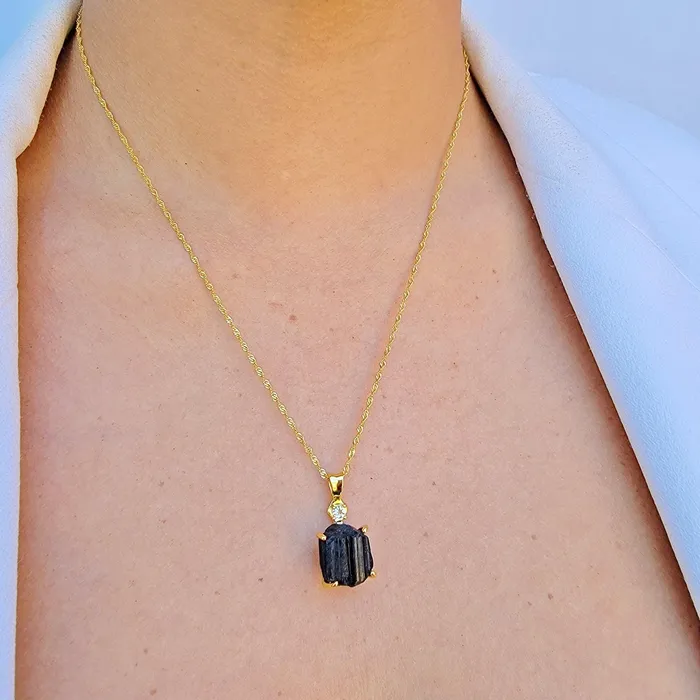Necklaces Uniquelan Jewelry Raw Black Tourmaline Necklace