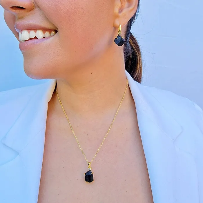 Necklaces Uniquelan Jewelry Raw Black Tourmaline Necklace
