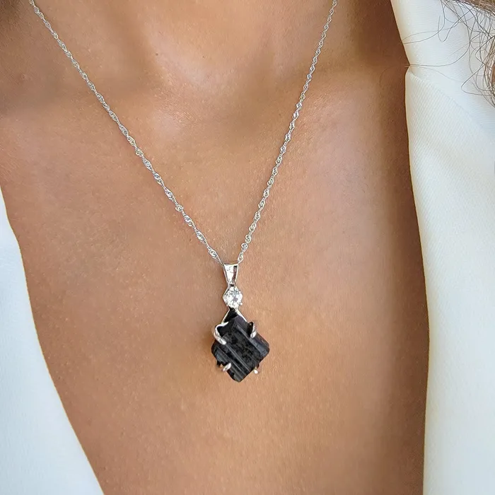 Necklaces Uniquelan Jewelry Raw Black Tourmaline Necklace