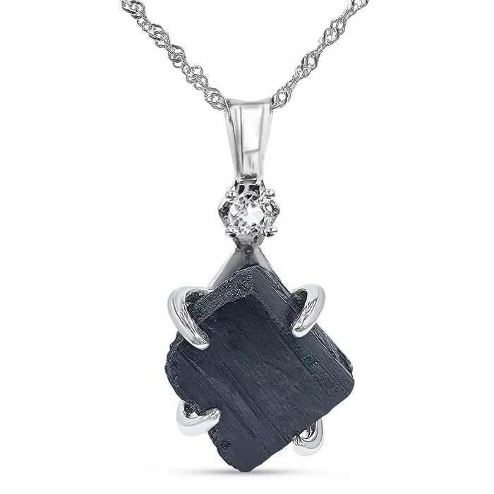 Necklaces Uniquelan Jewelry Raw Black Tourmaline Necklace
