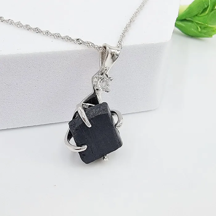 Necklaces Uniquelan Jewelry Raw Black Tourmaline Necklace