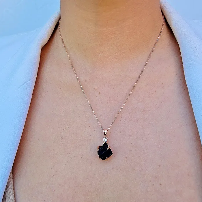Necklaces Uniquelan Jewelry Raw Black Tourmaline Necklace