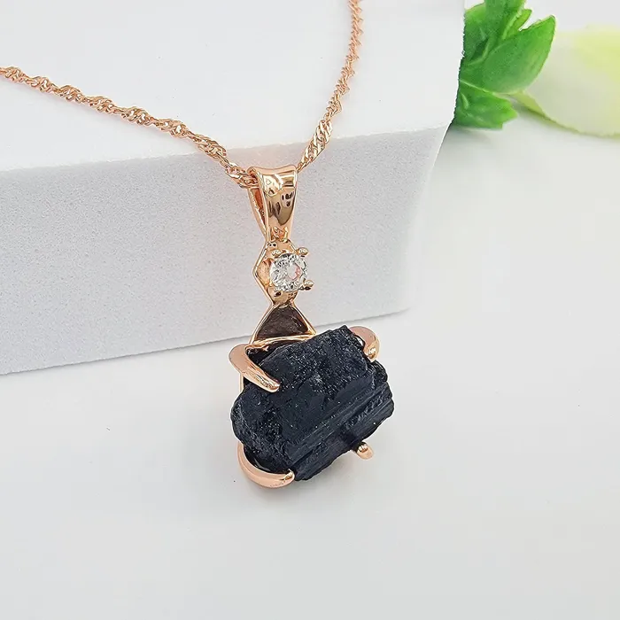 Necklaces Uniquelan Jewelry Raw Black Tourmaline Necklace