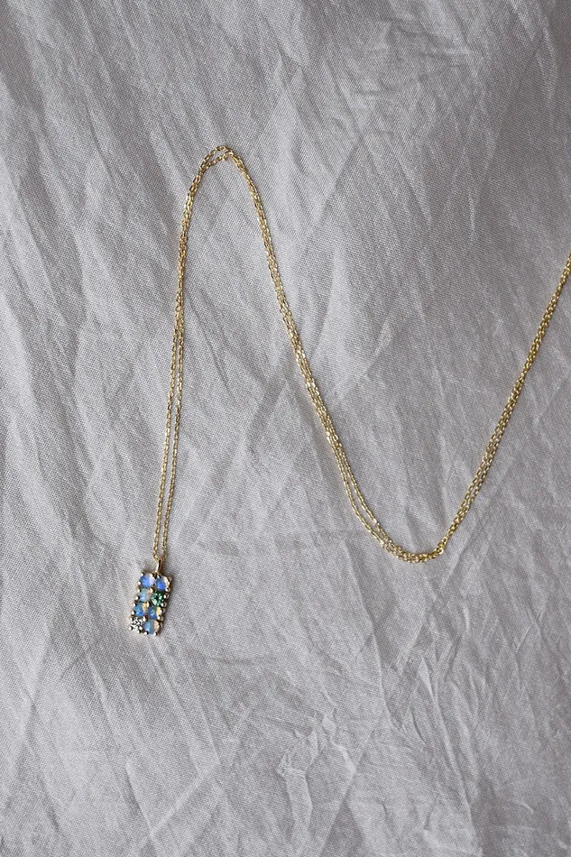 Opal Diamond and Tourmaline Lattice Necklace Wwake Necklaces