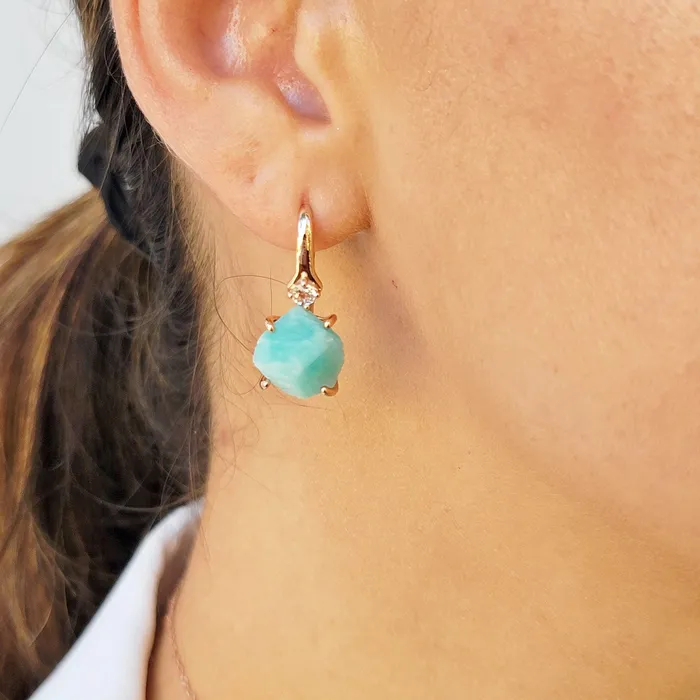 Raw Amazonite Necklace Drop Earrings Set Uniquelan Jewelry Earrings