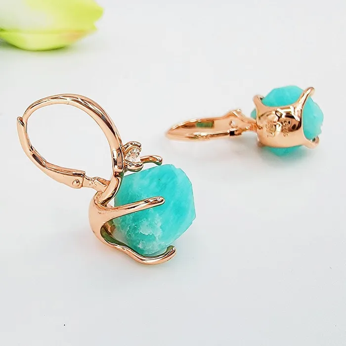 Raw Amazonite Necklace Drop Earrings Set Uniquelan Jewelry Earrings