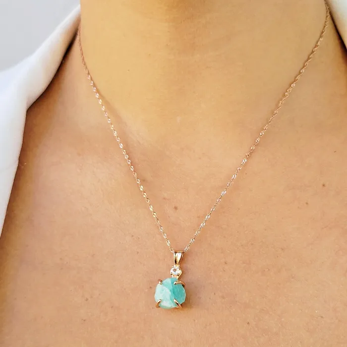 Raw Amazonite Necklace Drop Earrings Set Uniquelan Jewelry Earrings