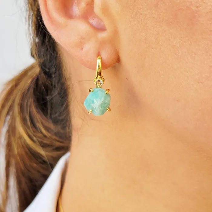 Raw Amazonite Necklace Drop Earrings Set Uniquelan Jewelry Earrings