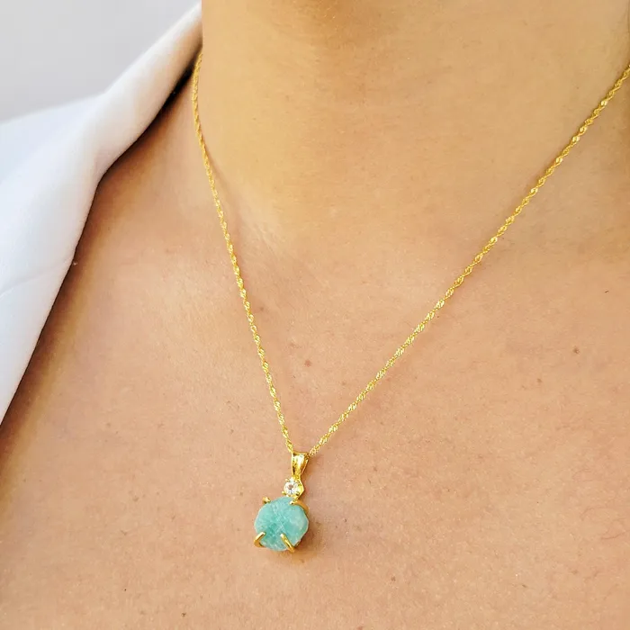 Raw Amazonite Necklace Drop Earrings Set Uniquelan Jewelry Earrings