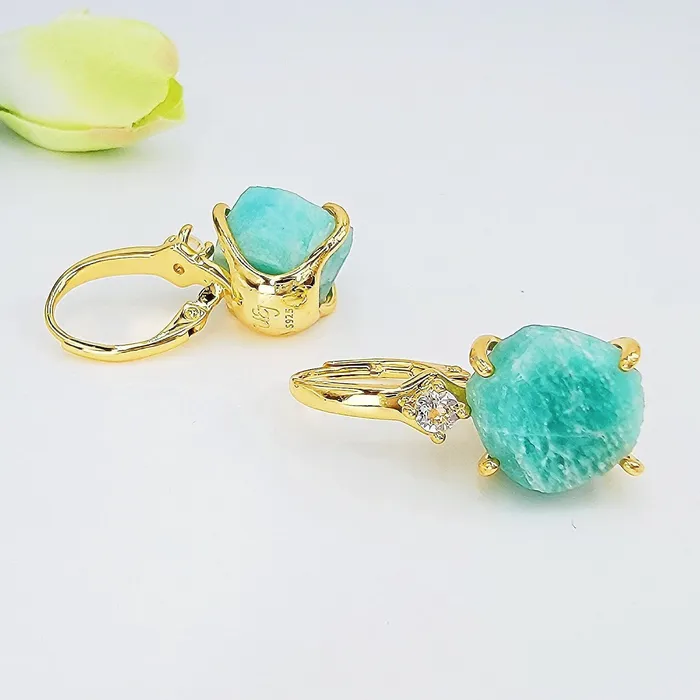 Raw Amazonite Necklace Drop Earrings Set Uniquelan Jewelry Earrings