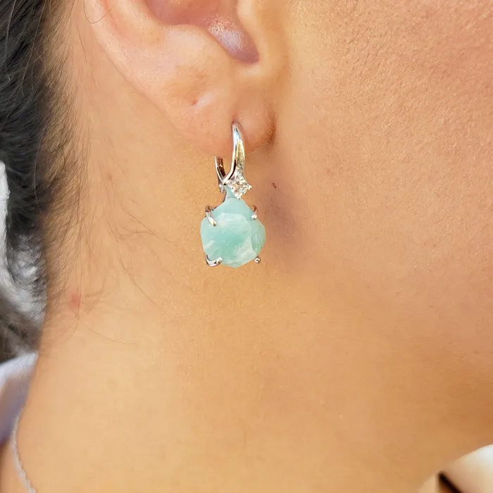 Raw Amazonite Necklace Drop Earrings Set Uniquelan Jewelry Earrings