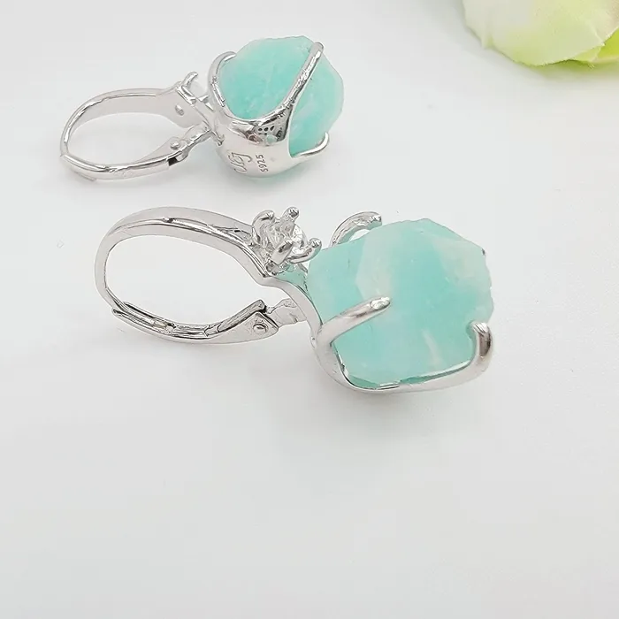 Raw Amazonite Necklace Drop Earrings Set Uniquelan Jewelry Earrings