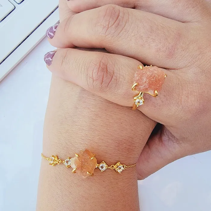 Raw Sunstone Ring and Bracelet Set Uniquelan Jewelry Bracelets Raw Sunstone Ring and Bracelet Set Uniquelan Jewelry Bracelets
