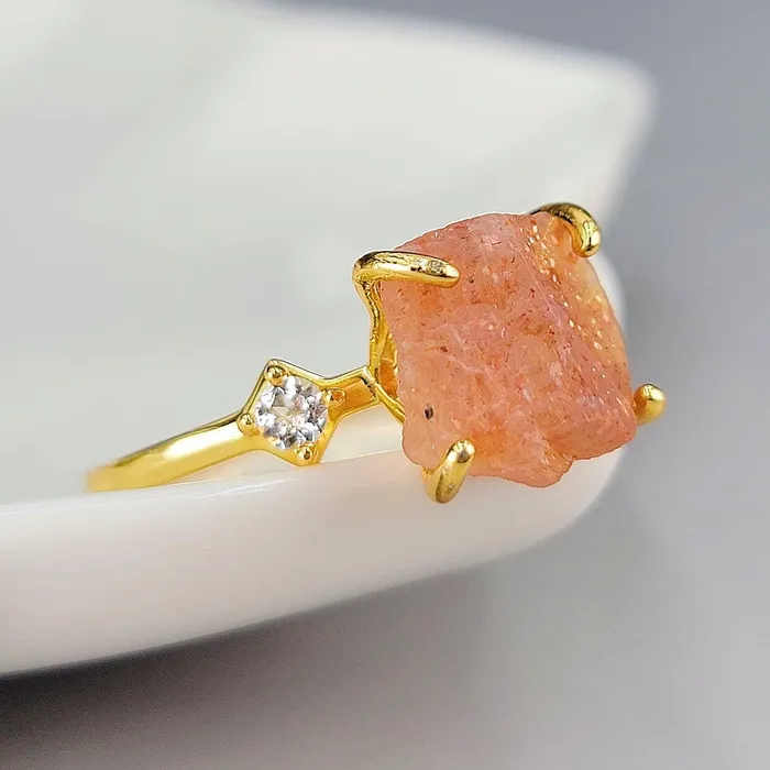 Raw Sunstone Ring and Bracelet Set Uniquelan Jewelry Bracelets Raw Sunstone Ring and Bracelet Set Uniquelan Jewelry Bracelets