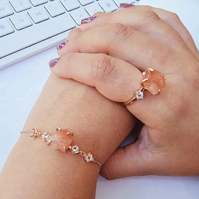 Raw Sunstone Ring and Bracelet Set Uniquelan Jewelry Bracelets Raw Sunstone Ring and Bracelet Set Uniquelan Jewelry Bracelets