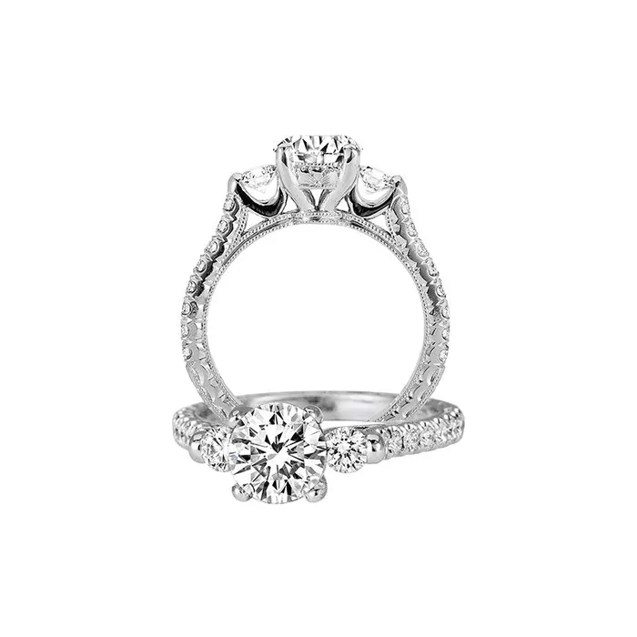 Rings 18K White Gold Engagement Setting with Diamond Halo JACK KELEGE CO